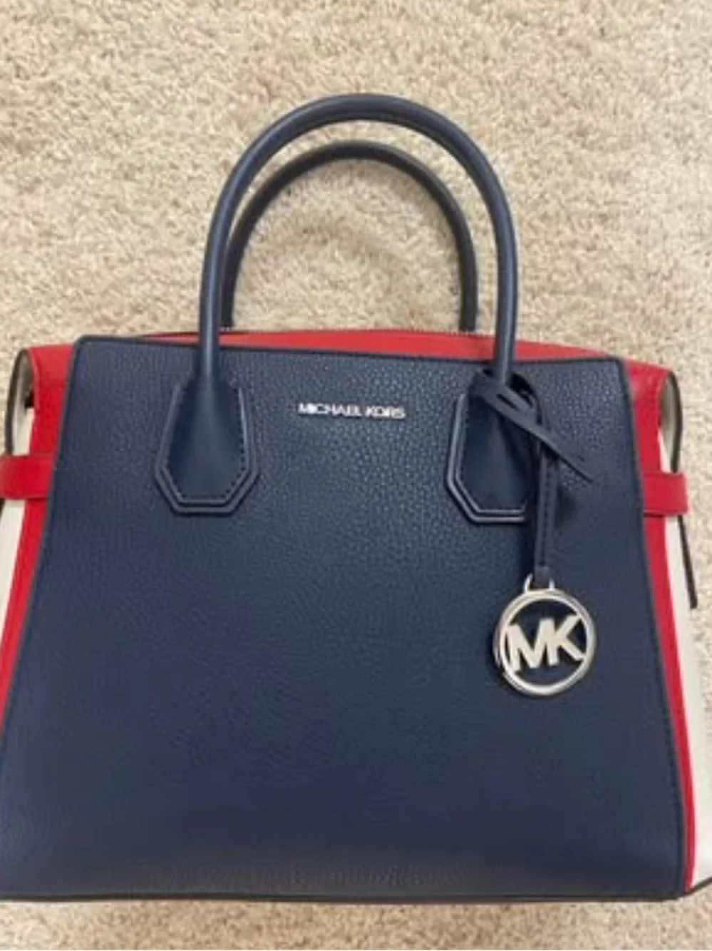Michael Kors Navy and Red Leather Satchel